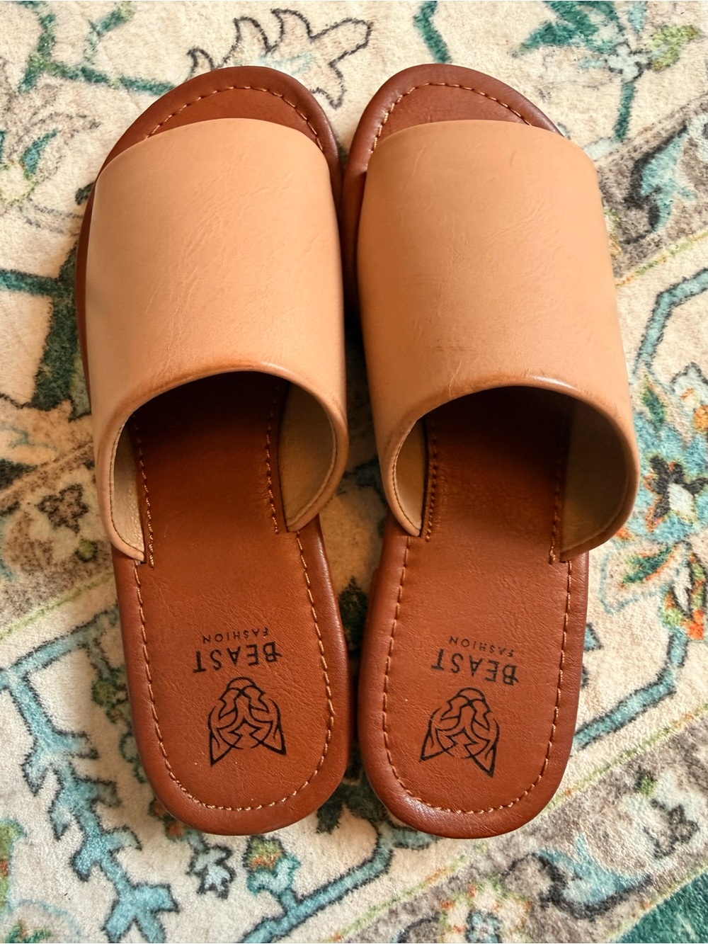 BEAST FASHION Women's Tan Slide Sandals size 6
